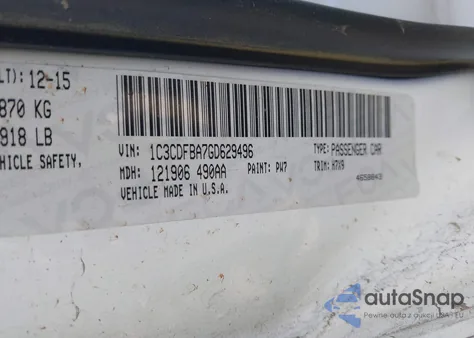 2016 Dodge Dart Sxt из США, поврежденный, VIN 1C3CDFBA7GD629496